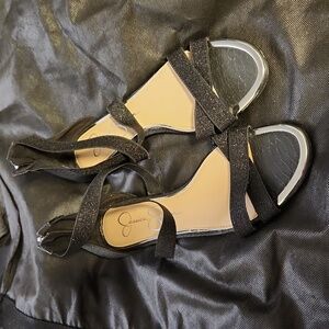 Jessica Simpson Glittery Black Sandals with Silver Trim